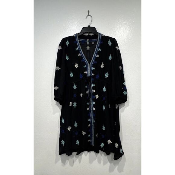 Free People Star Gazer Embroidered Dress Womens Size Small V Neck Boho Cover Up - Picture 1 of 10